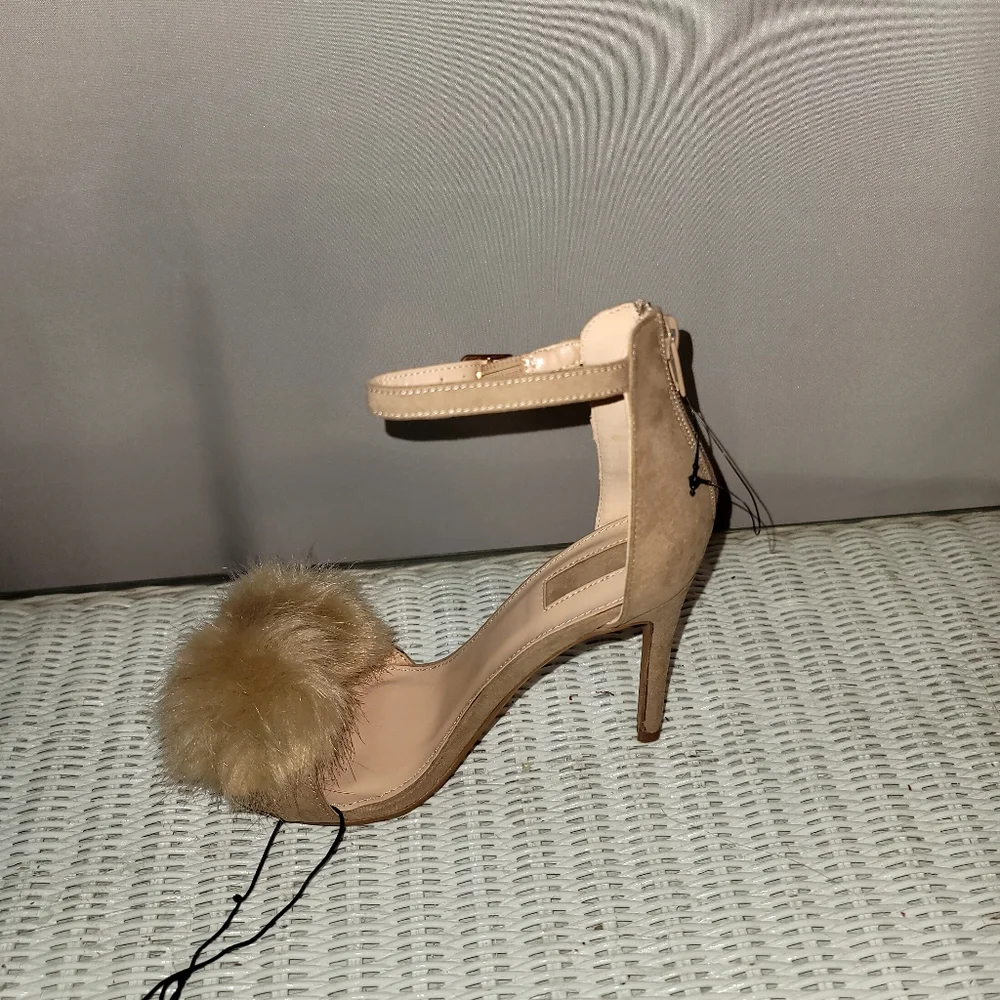 Brand new women's high heels open toes, faux fur design various sizes Natural - Picture 5 of 6